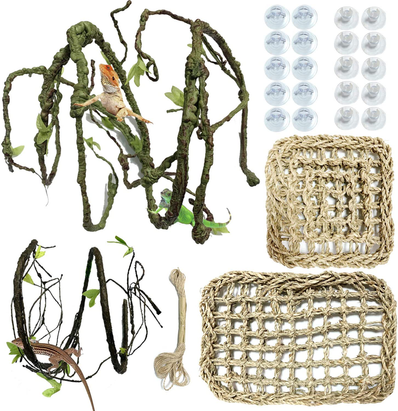 PietyPet Reptile Lizard Habitat Decor Accessories, Bearded Dragon Hammock, Reptile Hammock with Artificial Climbing Vines and Plants for Chameleon, Lizards, Gecko, Snakes, Lguana Animals & Pet Supplies > Pet Supplies > Reptile & Amphibian Supplies PietyPet B  