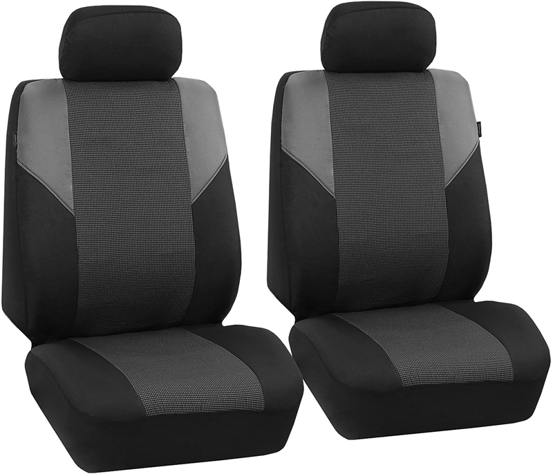 FH Group Universal Fit Flat Cloth Pair Bucket Seat Cover, (Black) (FH-FB050102, Fit Most Car, Truck, Suv, or Van) Vehicles & Parts > Vehicle Parts & Accessories > Motor Vehicle Parts > Motor Vehicle Seating FH Group Gray-Half  