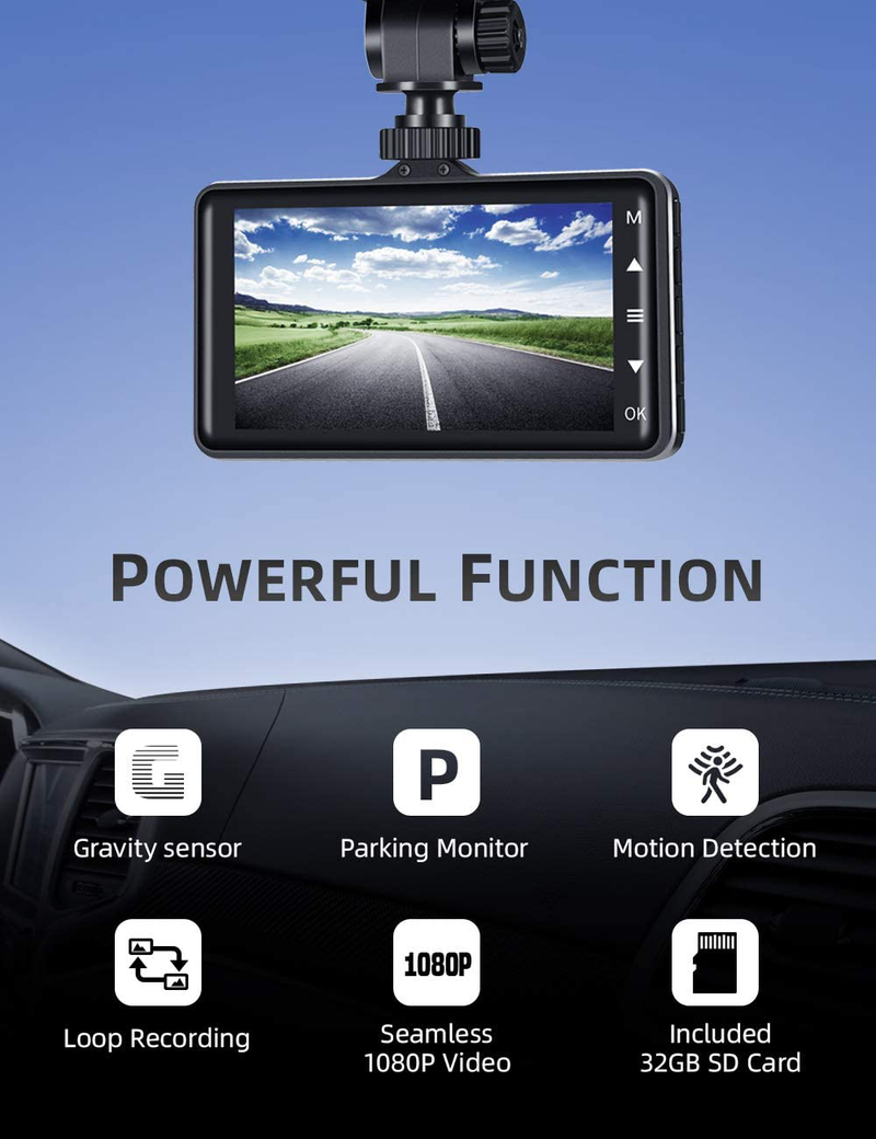 Dash Cam Front and Rear, 32GB TF Card Included IIWEY 1080P Dash Camera for Car Aluminum Alloy Body 3 Inch LCD Screen 170° Wide Angle Dashboard Camera with Night Vision Parking Monitor Motion Detection Vehicles & Parts > Vehicle Parts & Accessories > Motor Vehicle Electronics iiwey   