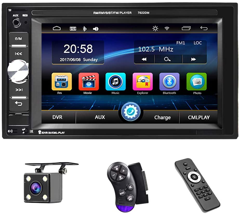 UNITOPSCI Car Multimedia Player Double Din, Bluetooth Audio and Calling, 6.2 Inch LCD Touchscreen Monitor, MP5 Player, WMA, USB, SD, Auxiliary Input, FM Radio Receiver, Rear View Backup Camera Vehicles & Parts > Vehicle Parts & Accessories > Motor Vehicle Electronics ‎No Default Title  