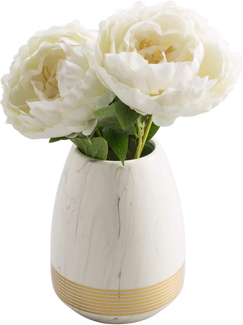 MyGift White Marble Style Ceramic Flower Vase with Gold Detailing Home & Garden > Decor > Vases MyGift Default Title  