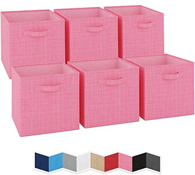 NEATERIZE 13x13x13 Large Storage Cubes - Set of 6 Storage Bins | Features Dual Handles | Cube Storage Bins | Foldable Closet Organizers and Storage | Fabric Storage Box for Home and Office (Grey) Home & Garden > Household Supplies > Storage & Organization NEATERIZE Pink  