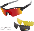 Polarized Sports Sunglasses Cycling Sun Glasses for Men Women with 5 Interchangeable Lenes for Running Baseball Golf Driving Sporting Goods > Outdoor Recreation > Cycling > Cycling Apparel & Accessories BangLong Gray Red  