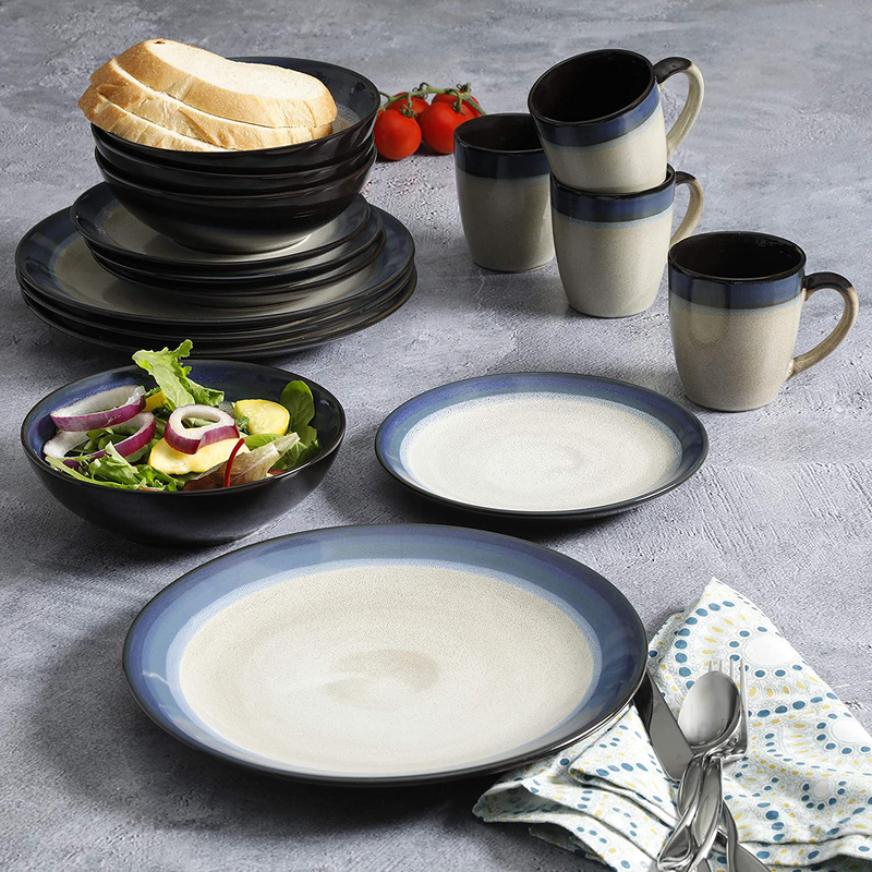 Gibson Elite Couture Bands Round Reactive Glaze Stoneware Dinnerware Set, Service for Four (16pcs), Blue and Cream Home & Garden > Kitchen & Dining > Tableware > Dinnerware Gibson Elite   