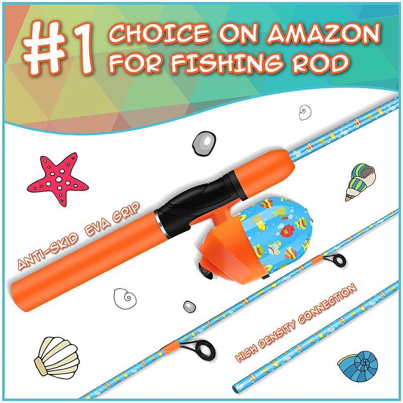 QudraKast Kids Fishing Pole, Portable Kids Fishing Rod and Reel Combo - Melding Funny Cartoon Pattern on Rod and Reel, Perfect Fishing Kit Gift for Kids Sporting Goods > Outdoor Recreation > Fishing > Fishing Rods QudraKast   