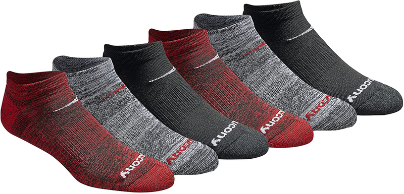 Saucony Men's Multi-Pack Mesh Ventilating Comfort Fit Performance No-Show Socks  Saucony Black Red Assorted (6 Pairs) Shoe Size: 8-12 