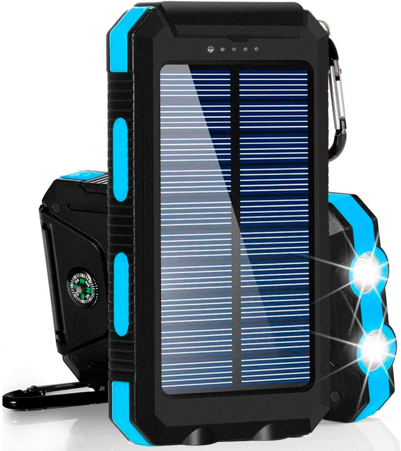 Solar Charger 30,000Mah, Dualpow Portable Solar Battery Charger External Battery Pack Phone Charger Power Bank for Cellphones Tablet with Flashlight and a 3 Feet Micro USB Cord (Orange/Black B) Sporting Goods > Outdoor Recreation > Camping & Hiking > Tent Accessories Dualpow Baby Blue  
