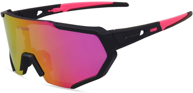 X-TIGER Polarized Sports Sunglasses with 3 or 5 Interchangeable Lenses,Mens Womens Cycling Glasses,Baseball Running Fishing Golf Driving Sunglasses Sporting Goods > Outdoor Recreation > Cycling > Cycling Apparel & Accessories X-TIGER Blackpink-3lens  