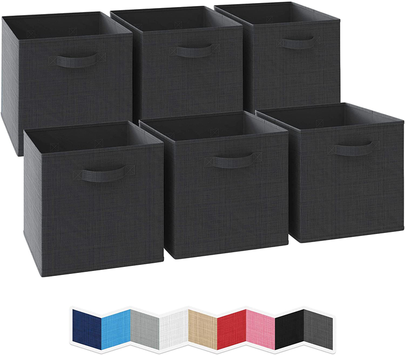 NEATERIZE 13x13x13 Large Storage Cubes - Set of 6 Storage Bins | Features Dual Handles | Cube Storage Bins | Foldable Closet Organizers and Storage | Fabric Storage Box for Home and Office (Grey) Home & Garden > Household Supplies > Storage & Organization NEATERIZE Dark Grey  