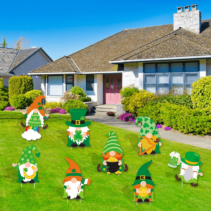 Huray Rayho St. Patrick'S Day Yard Sign Decorations Set of 8 Irish Shamrock Leprechaun Gnome Yard Sign Saint Patty'S Day Outdoor Lawn Decor with Stakes Large Hiolday Porch Garden Patio Decor Arts & Entertainment > Party & Celebration > Party Supplies Huray Rayho   