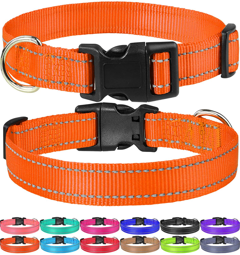 FunTags Reflective Nylon Dog Collar,Adjustable Pet Collars with Quick Release Buckle for Puppy Small Medium Large Dogs,18 Classic Solid Colors,4 Sizes Animals & Pet Supplies > Pet Supplies > Dog Supplies FunTags Orange XS - 5/8"x(8"-12") 