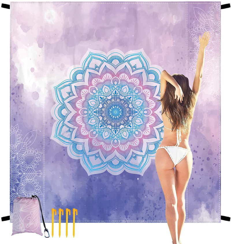 Sandproof Beach Blanket 79"×83" Large Waterproof Beach Mat for 4-7 Adults, Portable Quick Drying Picnic Blanket Outdoor Blanket for Travel, Camping, Hiking, Coloful Painting Home & Garden > Lawn & Garden > Outdoor Living > Outdoor Blankets > Picnic Blankets MXICNC Mandala Purple 79''x83'' 