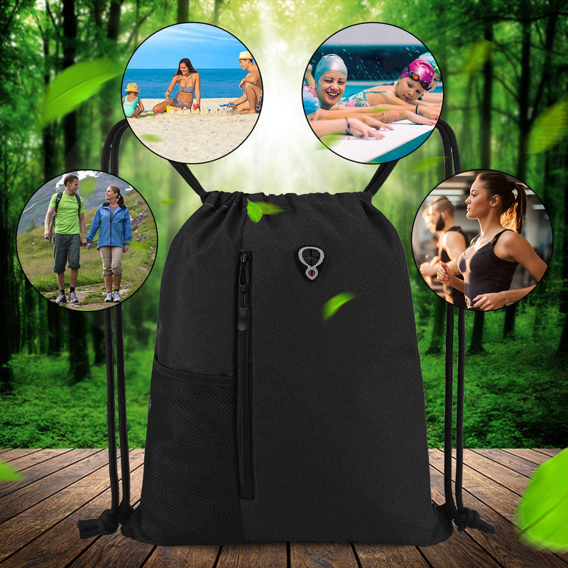 Drawstring Backpack Sports Gym Bag for Women Men Children Large Size with Zipper and Water Bottle Mesh Pockets Home & Garden > Household Supplies > Storage & Organization BeeGreen   