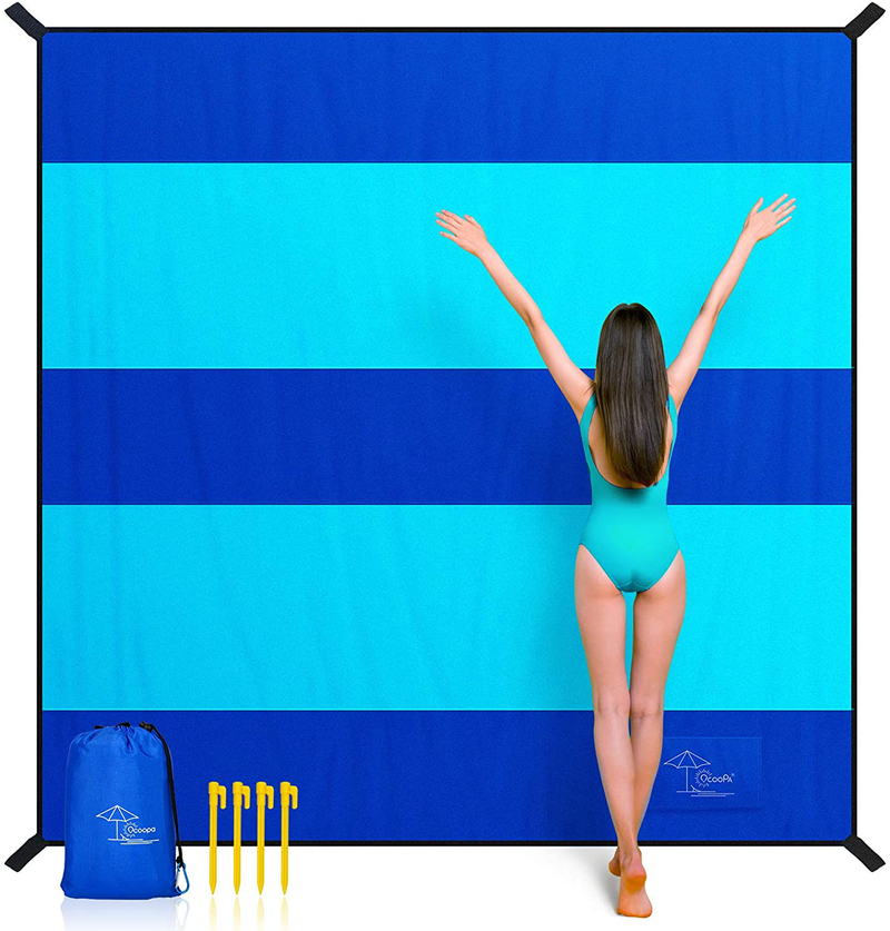 OCOOPA Beach Blanket Sandproof, Extra Large 10x9.2ft, Sand Free Water Resistant Sand Proof, Durable Parachute Nylon, Hawaii Beach Collection, Vibrant Colors, Light Weight Home & Garden > Lawn & Garden > Outdoor Living > Outdoor Blankets > Picnic Blankets OCOOPA Xl(10x9.2ft)- Hawaii Navy Blue/Light Sky Blue  