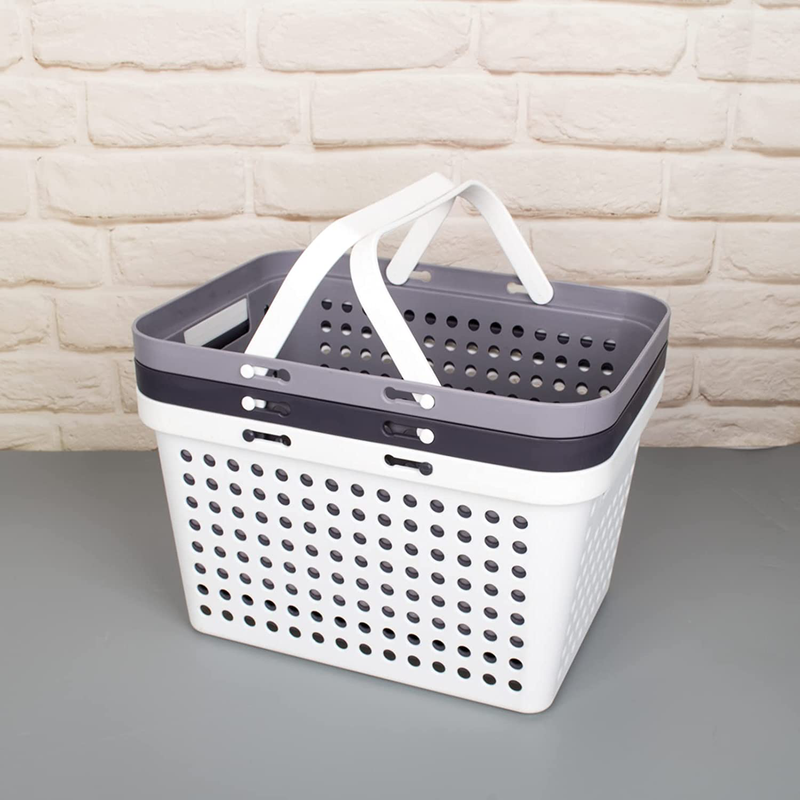 Plastic Basket with Handles Portable Shower Caddy Basket Organizer Caddy Tote Storage Bin for Bathroom, College Dorm Room, Kitchen, Bedroom, Pantry, Toiletry, Garden, Pool, Beach, Camp, Medium White Sporting Goods > Outdoor Recreation > Camping & Hiking > Portable Toilets & Showers zoocatia   