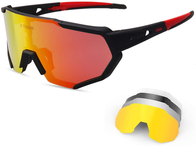 X-TIGER Polarized Sports Sunglasses with 3 or 5 Interchangeable Lenses,Mens Womens Cycling Glasses,Baseball Running Fishing Golf Driving Sunglasses Sporting Goods > Outdoor Recreation > Cycling > Cycling Apparel & Accessories X-TIGER Tbr-5Lens  