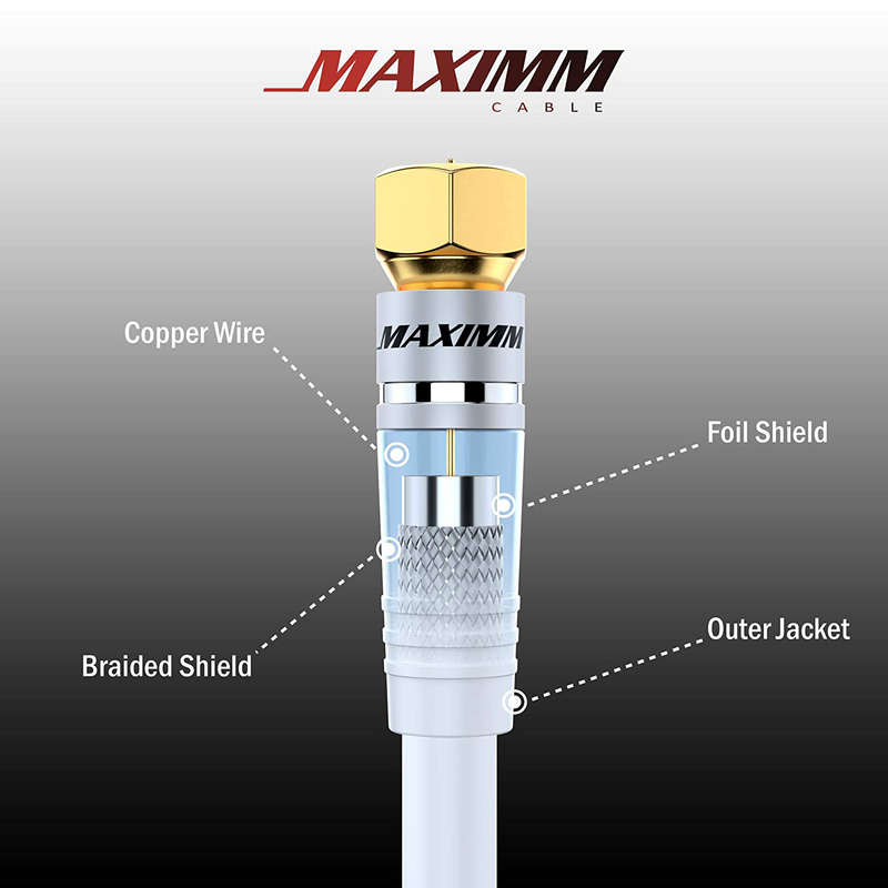 Maximm Coaxial - 2 Pack - White - Triple Shielded Audio and Video Coax Cable with Male F Connector Pin (25 Feet) Electronics > Electronics Accessories > Cables > Audio & Video Cables Maximm   