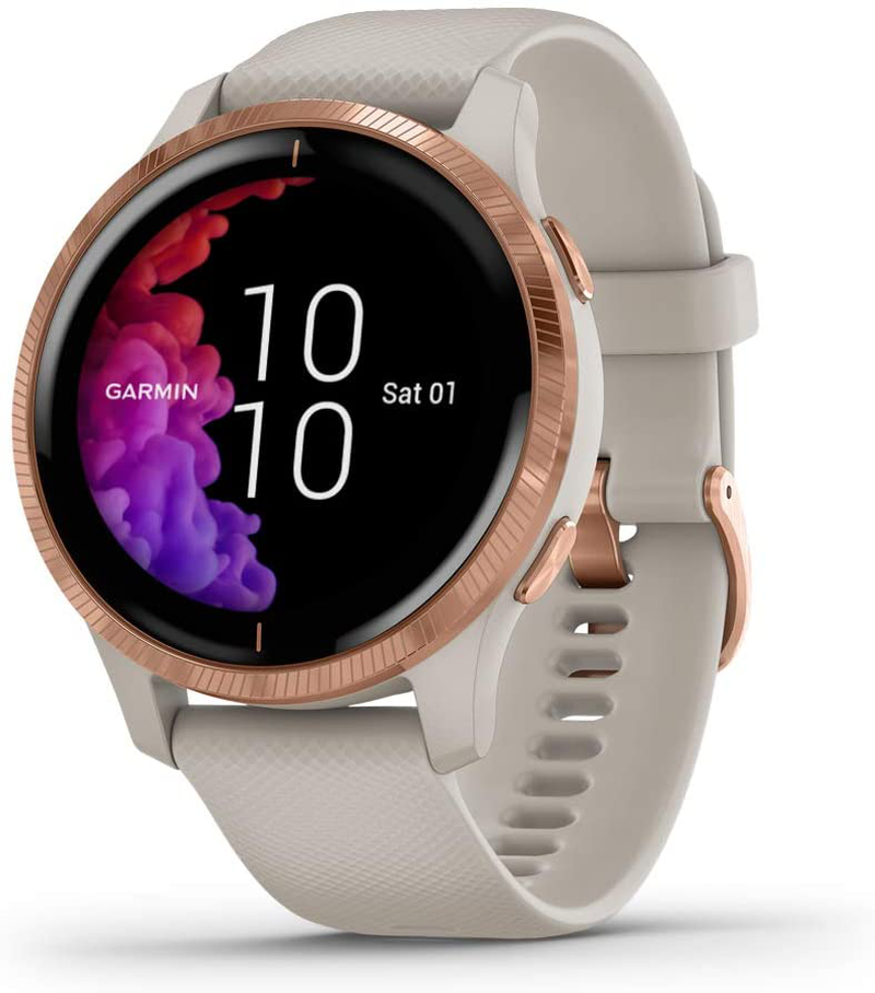 Garmin Venu, GPS Smartwatch with Bright Touchscreen Display, Features Music, Body Energy Monitoring, Animated Workouts, Pulse Ox Sensor and More, Rose Gold with Tan Band Apparel & Accessories > Jewelry > Watches Garmin Rose Gold with Tan Band - Venu Venu 