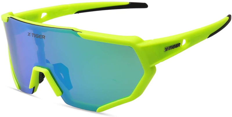 X-TIGER Polarized Sports Sunglasses with 3 or 5 Interchangeable Lenses,Mens Womens Cycling Glasses,Baseball Running Fishing Golf Driving Sunglasses Sporting Goods > Outdoor Recreation > Cycling > Cycling Apparel & Accessories X-TIGER Green-3lens  