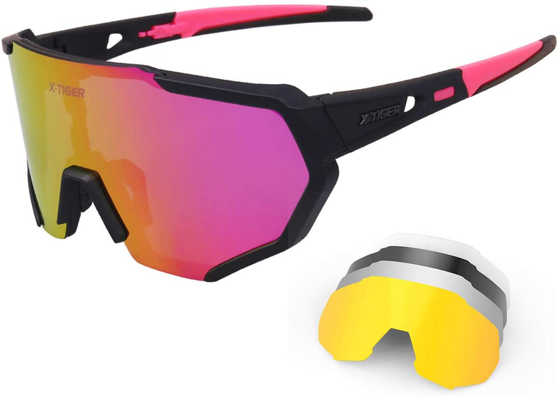 X-TIGER Polarized Sports Sunglasses with 3 or 5 Interchangeable Lenses,Mens Womens Cycling Glasses,Baseball Running Fishing Golf Driving Sunglasses Sporting Goods > Outdoor Recreation > Cycling > Cycling Apparel & Accessories X-TIGER Tbp-5Lens  