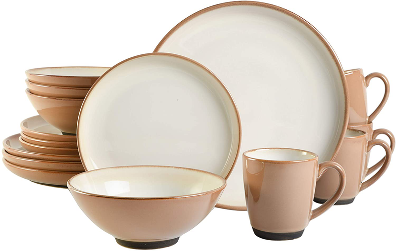 Gibson Elite Couture Bands Round Reactive Glaze Stoneware Dinnerware Set, Service for Four (16pcs), Blue and Cream Home & Garden > Kitchen & Dining > Tableware > Dinnerware Gibson Elite Taupe  
