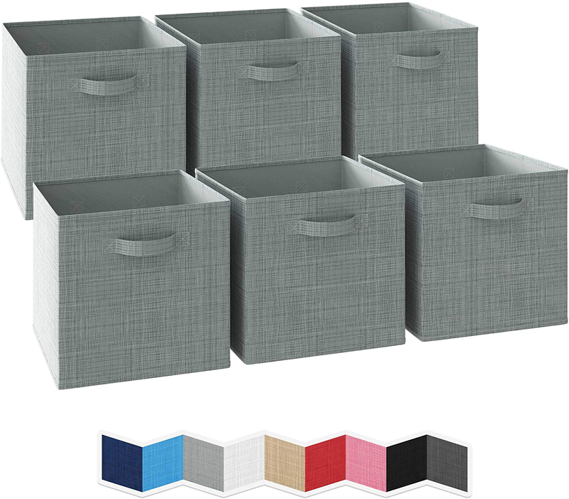 NEATERIZE 13x13x13 Large Storage Cubes - Set of 6 Storage Bins | Features Dual Handles | Cube Storage Bins | Foldable Closet Organizers and Storage | Fabric Storage Box for Home and Office (Grey) Home & Garden > Household Supplies > Storage & Organization NEATERIZE Grey  