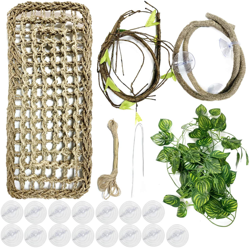 PietyPet Reptile Lizard Habitat Decor Accessories, Bearded Dragon Hammock, Reptile Hammock with Artificial Climbing Vines and Plants for Chameleon, Lizards, Gecko, Snakes, Lguana Animals & Pet Supplies > Pet Supplies > Reptile & Amphibian Supplies PietyPet A  