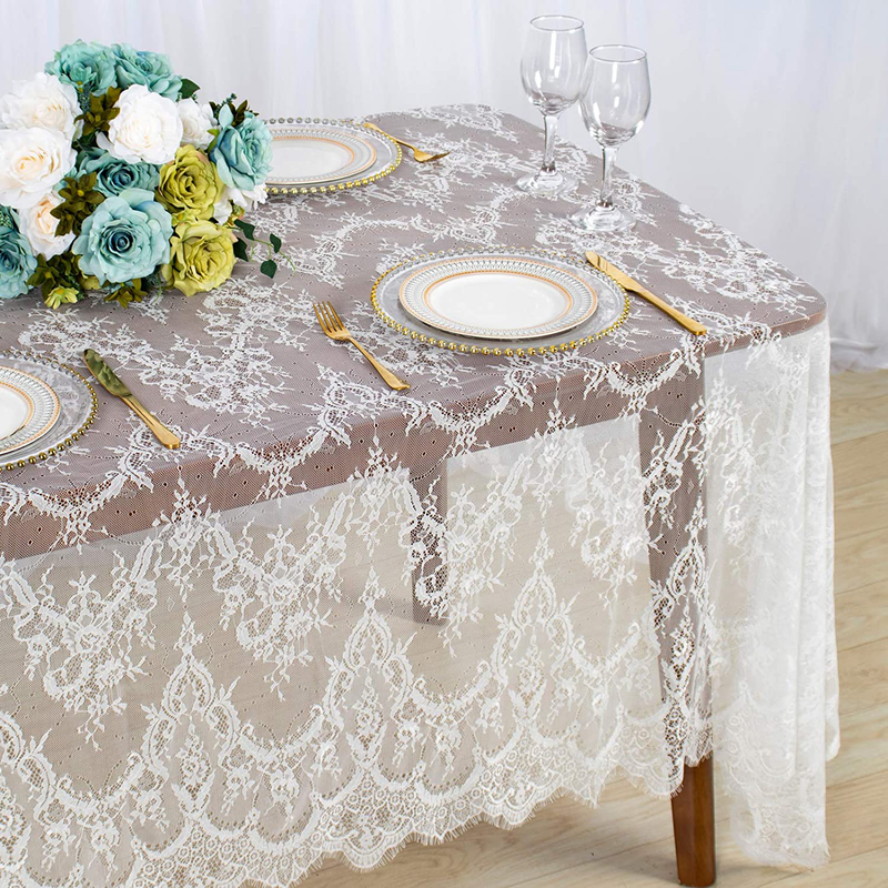Lace-Tablecloth-Rectangular 60x120-Inch White Rectangle Overlay Tea Tablecloth Lace Tablecloths Long Rectangular Tablecloth Lace Tablecloth 60 Table Floral Embroidery Lace Table Cloths Decoration Arts & Entertainment > Hobbies & Creative Arts > Arts & Crafts ShinyBeauty 005-white 2 