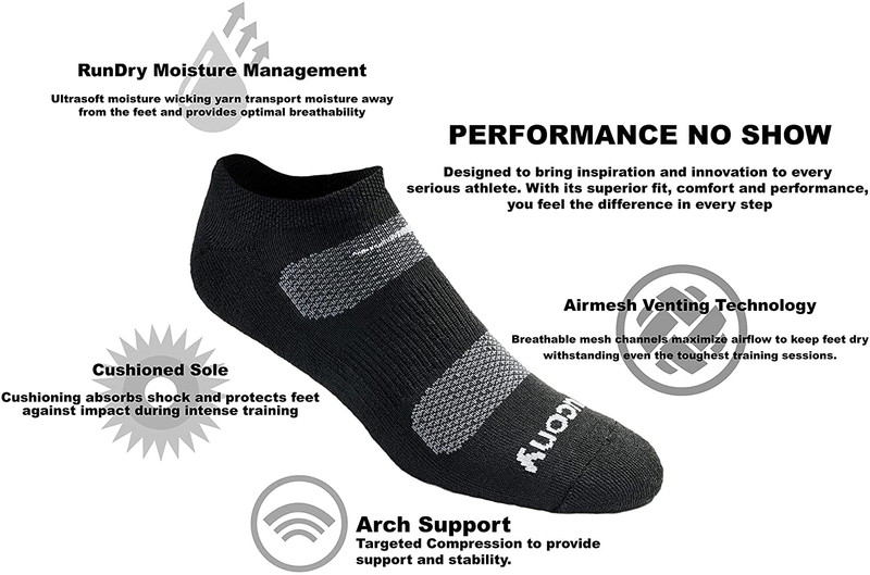 Saucony Men's Multi-Pack Mesh Ventilating Comfort Fit Performance No-Show Socks  Saucony   