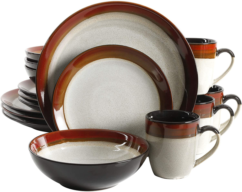 Gibson Elite Couture Bands Round Reactive Glaze Stoneware Dinnerware Set, Service for Four (16pcs), Blue and Cream Home & Garden > Kitchen & Dining > Tableware > Dinnerware Gibson Elite Red and Cream  