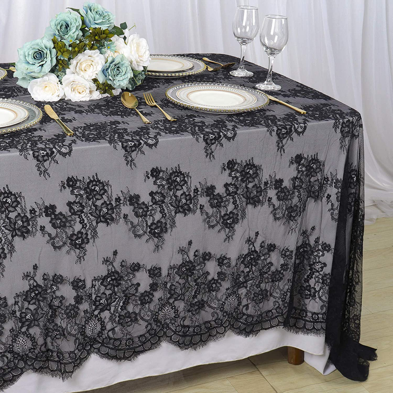 Lace-Tablecloth-Rectangular 60x120-Inch White Rectangle Overlay Tea Tablecloth Lace Tablecloths Long Rectangular Tablecloth Lace Tablecloth 60 Table Floral Embroidery Lace Table Cloths Decoration Arts & Entertainment > Hobbies & Creative Arts > Arts & Crafts ShinyBeauty 015-black 2 