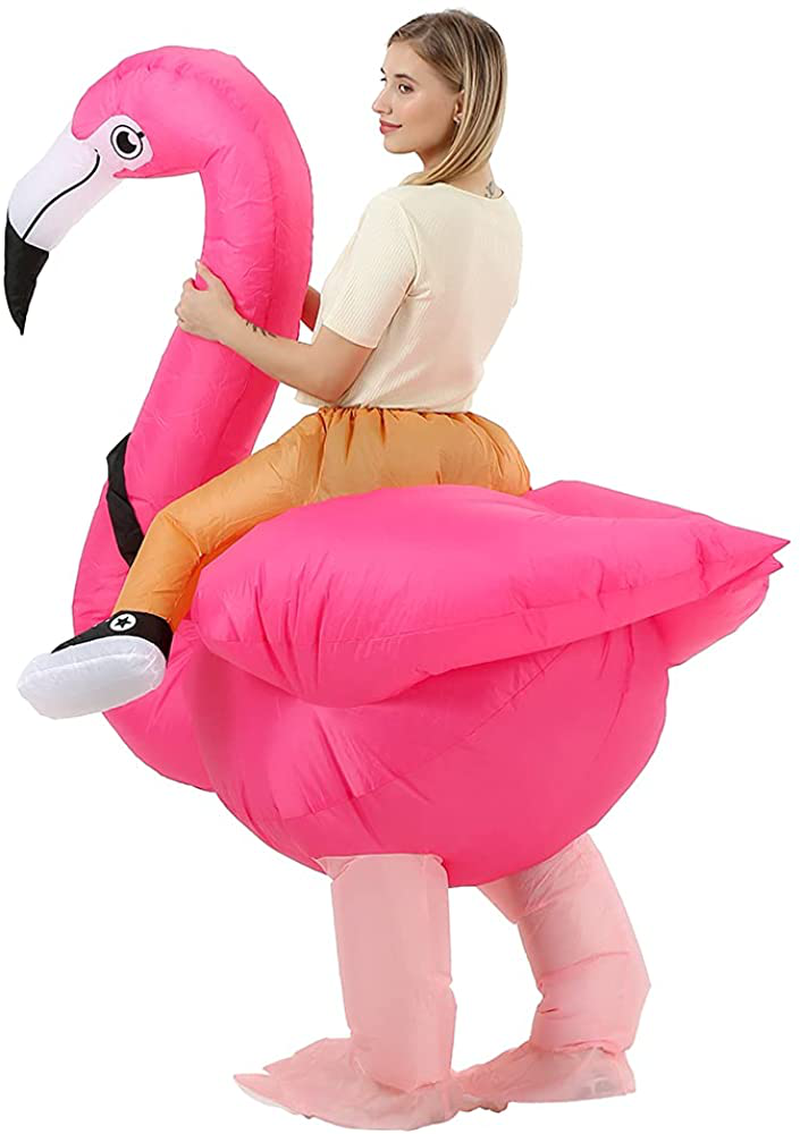 RHYTHMARTS Inflatable Flamingo Costume Ride On Flamingo Christmas Costume Cosplay Party for Adult (Flamingo with 1 Fan) Apparel & Accessories > Costumes & Accessories > Costumes RHYTHMARTS   