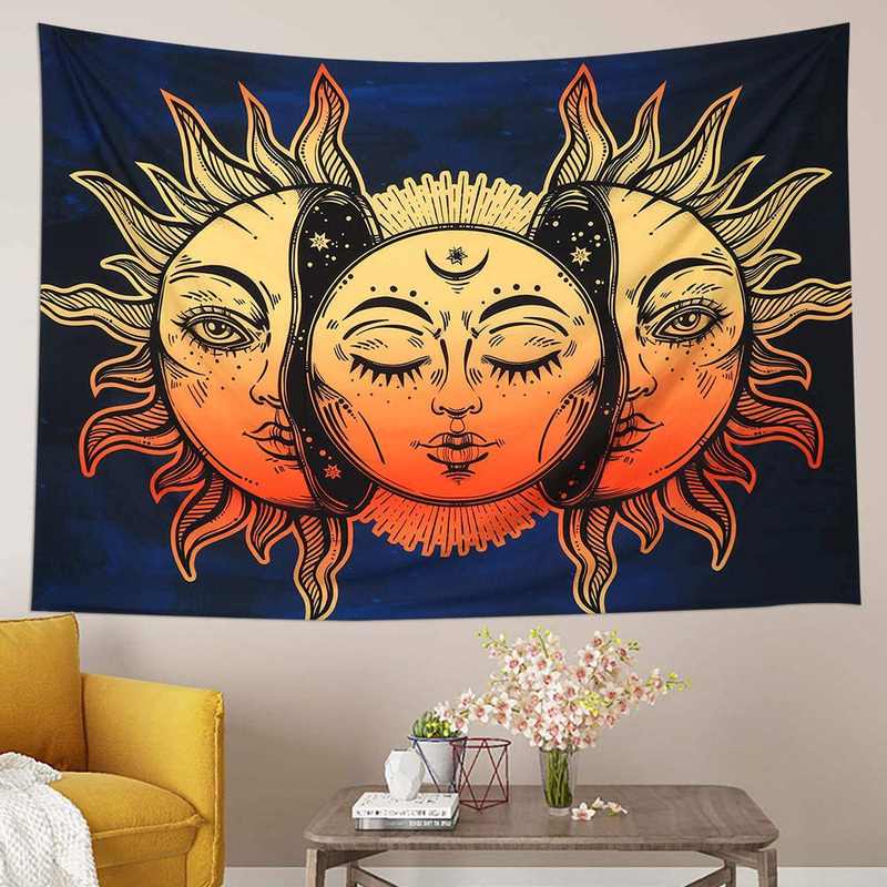 Sevenstars Sun and Moon Tapestry Burning Sun with Star Tapestry Psychedelic Tapestry Blue and Gold Mystic Tapestry Wall Hanging Home & Garden > Decor > Artwork > Decorative Tapestries Sevenstars   