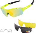 Polarized Sports Sunglasses Cycling Sun Glasses for Men Women with 5 Interchangeable Lenes for Running Baseball Golf Driving Sporting Goods > Outdoor Recreation > Cycling > Cycling Apparel & Accessories BangLong Fluorescent Yellow  