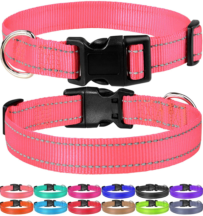 FunTags Reflective Nylon Dog Collar,Adjustable Pet Collars with Quick Release Buckle for Puppy Small Medium Large Dogs,18 Classic Solid Colors,4 Sizes Animals & Pet Supplies > Pet Supplies > Dog Supplies FunTags Neon Pink L - 1.0"x(16"-24") 