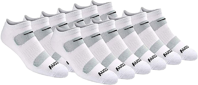Saucony Men's Multi-Pack Mesh Ventilating Comfort Fit Performance No-Show Socks  Saucony White (12 Pairs) Shoe Size: 8-12 