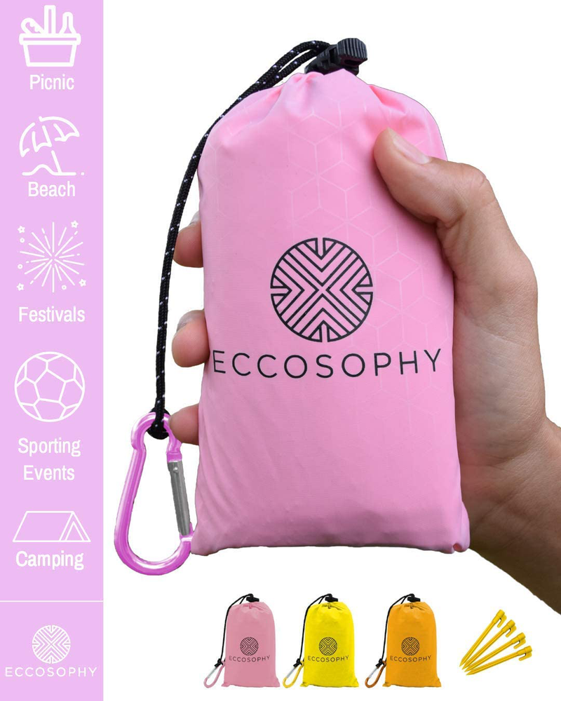 ECCOSOPHY Sand Proof Beach Blanket - 100% Waterproof Picnic Blanket 60x55 - Outdoor Compact Pocket Blanket - Lightweight Ground Cover for Hiking, Camping, Festivals, Sports, Travel- with Bag & Stakes Home & Garden > Lawn & Garden > Outdoor Living > Outdoor Blankets > Picnic Blankets ECCOSOPHY   