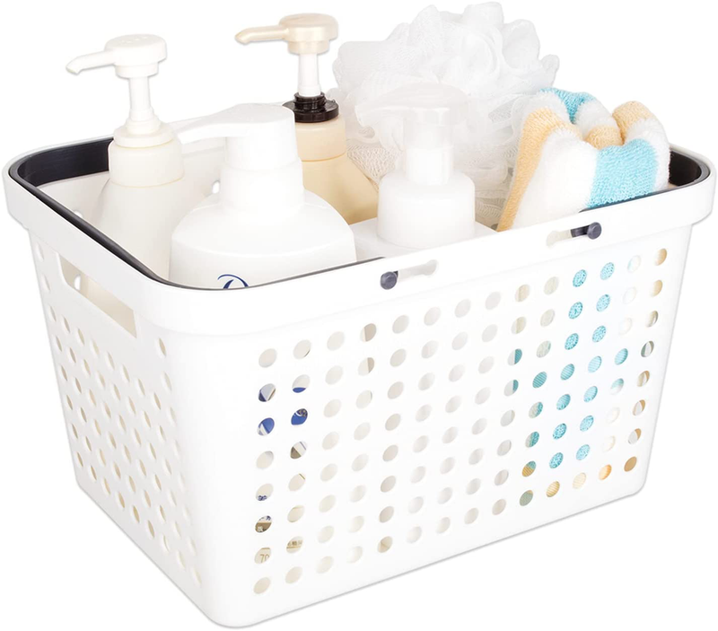Plastic Basket with Handles Portable Shower Caddy Basket Organizer Caddy Tote Storage Bin for Bathroom, College Dorm Room, Kitchen, Bedroom, Pantry, Toiletry, Garden, Pool, Beach, Camp, Medium White Sporting Goods > Outdoor Recreation > Camping & Hiking > Portable Toilets & Showers zoocatia White Medium 