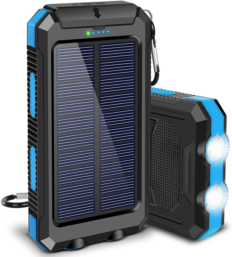 Solar Charger, 20000Mah Portable Outdoor Waterproof Solar Power Bank, Camping External Backup Battery Pack Dual 5V USB Ports Output, 2 Led Light Flashlight with Compass (Blue) Sporting Goods > Outdoor Recreation > Camping & Hiking > Camping Tools Suscell Blue  