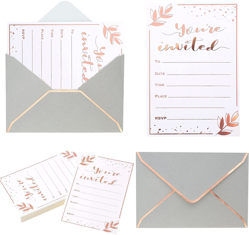 Greenery and Gold Invitations with Envelopes - 36 PK Flat Card No Fold - 4x6 Wedding Invitations with Envelopes Birthday Invitations Baby Shower invitations Bridal Shower Invitations with Envelopes Arts & Entertainment > Party & Celebration > Party Supplies > Invitations Winoo Design Rose Gold  