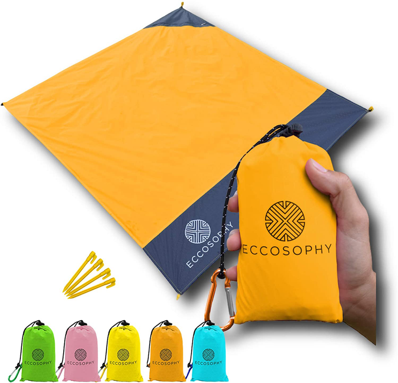 ECCOSOPHY Sand Proof Beach Blanket - 100% Waterproof Picnic Blanket 60x55 - Outdoor Compact Pocket Blanket - Lightweight Ground Cover for Hiking, Camping, Festivals, Sports, Travel- with Bag & Stakes Home & Garden > Lawn & Garden > Outdoor Living > Outdoor Blankets > Picnic Blankets ECCOSOPHY Orange  