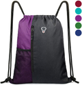 Drawstring Backpack Sports Gym Bag for Women Men Children Large Size with Zipper and Water Bottle Mesh Pockets Home & Garden > Household Supplies > Storage & Organization BeeGreen Black/Purple  