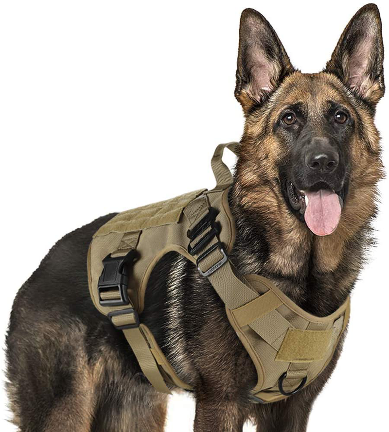 rabbitgoo Tactical Dog Harness for Large Dogs, Military Dog Harness with Handle, No-Pull Service Dog Vest with Molle & Loop Panels, Adjustable Dog Vest Harness for Training Hunting Walking, Tan, XL Animals & Pet Supplies > Pet Supplies > Dog Supplies GLOBEGOU CO.,LTD Tan Large 