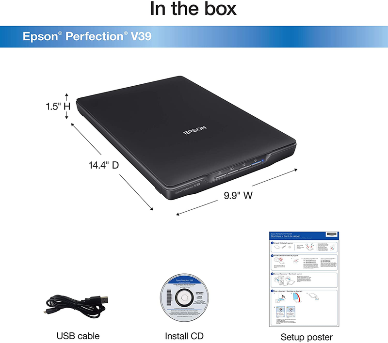 Epson Perfection V39 Color Photo & Document Scanner with Scan-To-Cloud & 4800 Optical Resolution, Black Electronics > Print, Copy, Scan & Fax > Scanners Epson   