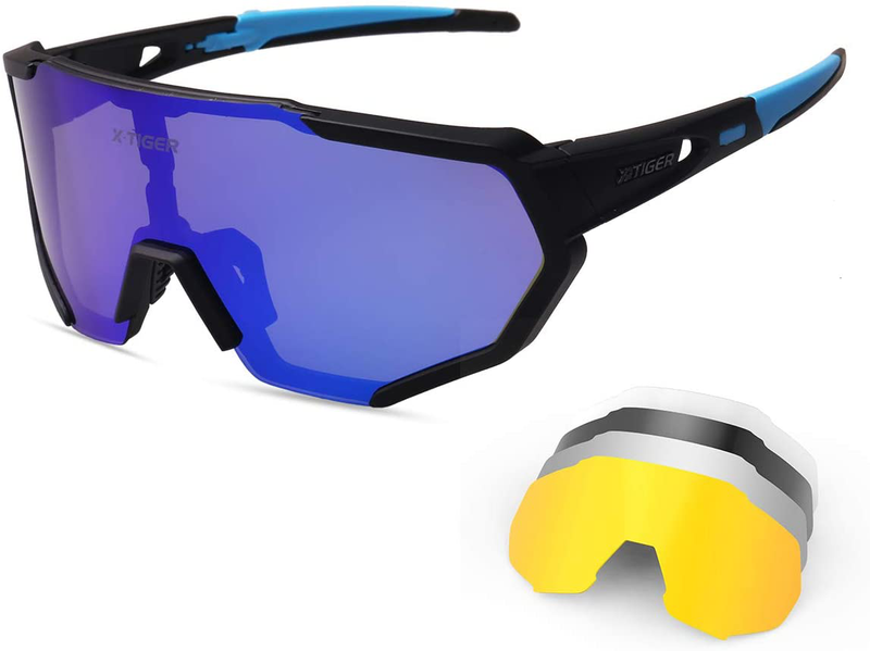 X-TIGER Polarized Sports Sunglasses with 3 or 5 Interchangeable Lenses,Mens Womens Cycling Glasses,Baseball Running Fishing Golf Driving Sunglasses Sporting Goods > Outdoor Recreation > Cycling > Cycling Apparel & Accessories X-TIGER Tbb-5Lens  