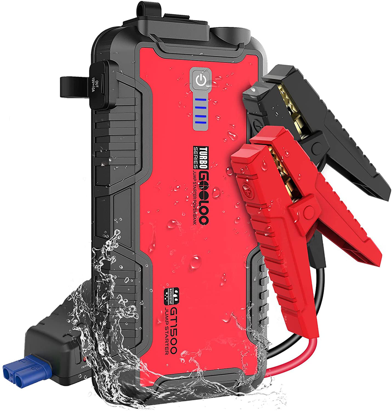 GOOLOO Jump Starter Battery Pack - 1500A Peak Water-Resistant Portable Lithium Car Booster for Up to 8.0L Gas or 6.0L Diesel Engine, SuperSafe 12V Auto Power Pack with USB Quick Charge,Type C Port Vehicles & Parts > Vehicle Parts & Accessories > Vehicle Maintenance, Care & Decor > Vehicle Repair & Specialty Tools > Vehicle Jump Starters GOOLOO red  