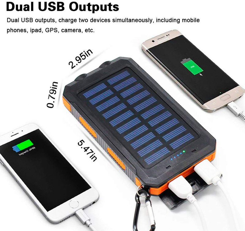 Solar Charger 30,000Mah, Dualpow Portable Solar Battery Charger External Battery Pack Phone Charger Power Bank for Cellphones Tablet with Flashlight and a 3 Feet Micro USB Cord (Orange/Black B) Sporting Goods > Outdoor Recreation > Camping & Hiking > Tent Accessories Dualpow   