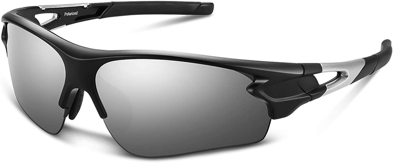 Polarized Sports Sunglasses for Men Women Youth Baseball Fishing Cycling Running Golf Motorcycle Tac Glasses UV400 Sporting Goods > Outdoor Recreation > Cycling > Cycling Apparel & Accessories Bea·CooL Black Sliver  