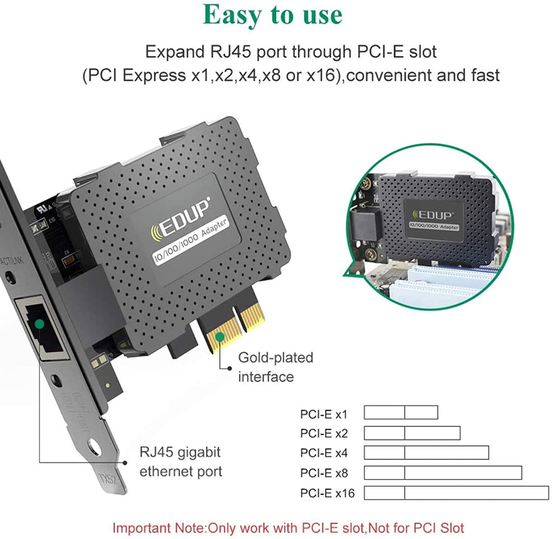 EDUP Gigabit Ethernet PCI Express PCI-E Network Card 10/100/1000Mbps RJ45 LAN Adapter Converter for Desktop PC Electronics > Networking > Network Cards & Adapters ‎EDUP.   