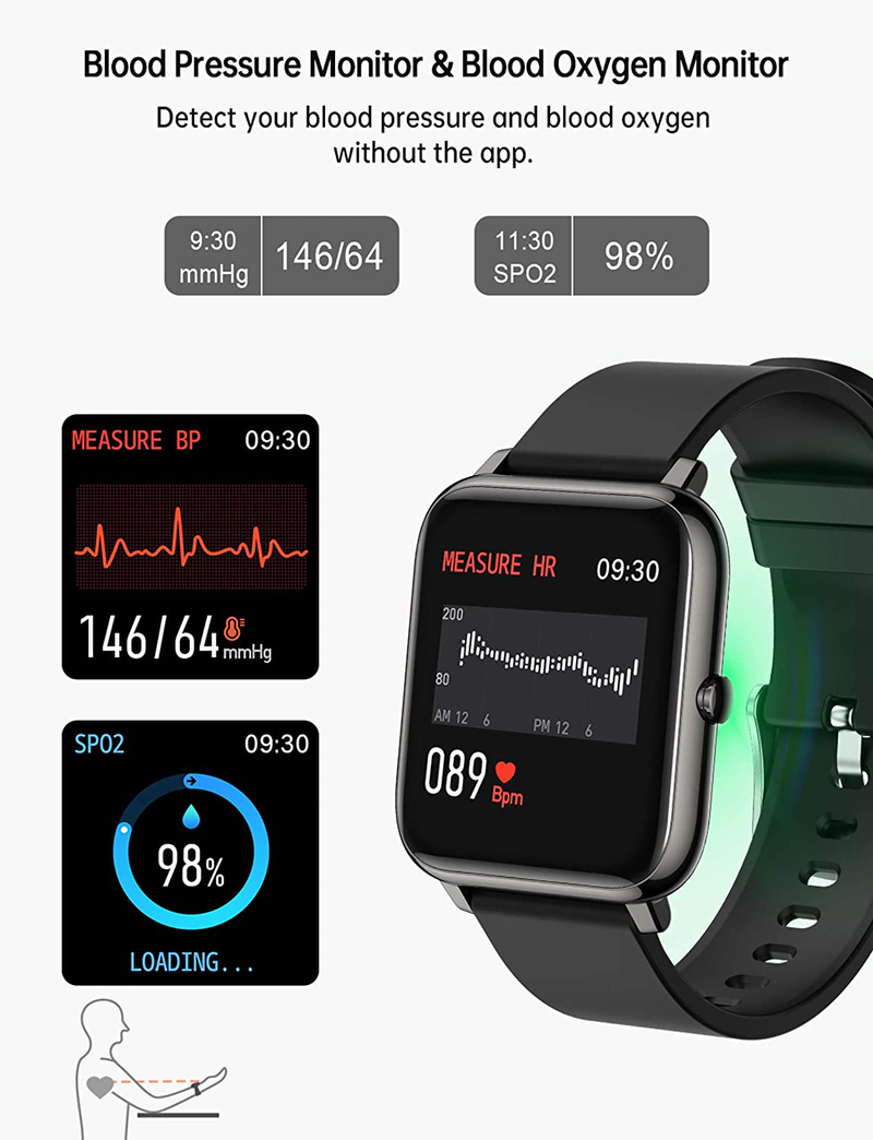 Smart Watch, Popglory Smartwatch with Blood Pressure, Blood Oxygen Monitor, Fitness Tracker with Heart Rate Monitor, Full Touch Fitness Watch for Android & iOS for Men Women Apparel & Accessories > Jewelry > Watches Popglory   
